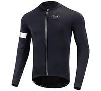 Dooy Men's Cycling Jersey Thermal Autumn Winter Long Sleeves Bike Jersey Breathable Softshell Jacket with Full Zipper and Rear Pockets