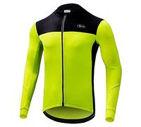 Dooy Men's Cycling Jersey Winter Thermal Long Sleeves Bike Jersey Breathable Softshell Jacket with Full Zipper and Rear Pockets(Yellow,XL)