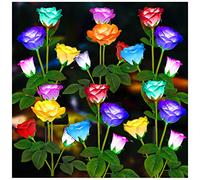 DooYard Solar Garden Lights 6 Pack - Solar Lights Outdoor, 7-Color Changing Rose Lights for Yard,Garden Decoration, Enlarged Solar Panel, More Realistic Rose Flower