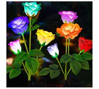 DooYard Solar Garden Lights - Upgraded Version Outdoor Light, 7-Color Changing Rose Lights for Yard, Garden Decoration, Enlarged Solar Panel, More Realistic Rose Flower (4 Pack)