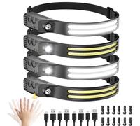 Dopalloy Head Torch Rechargeable 4 Pack - Super Bright Dual LED Strip Headtorch, 230° Wide Beam Headlight with Motion Sensor, USB Battery Powered Headlamp for Fishing, Running, Camping Essentials