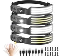 Dopalloy Head Torch Rechargeable - 4 Pack Super Bright Tri LED Strip Headtorch, 230° Wide Beam Headlight with Motion Sensor, USB Battery Powered Headlamp for Running, Fishing, Camping Essentials