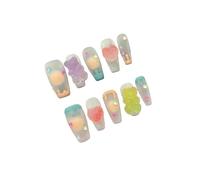 Dopamine Bear Gummy Handmade Wearable Press On Nails Sugar Bear Removable Fake Nail For Girls(M)