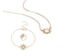 Dopamine Opal Sun Necklace Bracelet with Ring Set Shining Crystal Sunflower Pendant Jewelry Set 3pcs Sun Flower Jewelry, Zinc, No Gemstone
