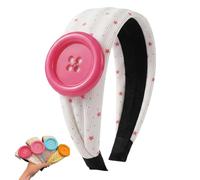 Dopamine Style Oversized Button Headband for Women - Retro Polka Dot & Star Pattern Fabric Hair Band, 3D Large Button Decor, Cute Comfortable Headband for Girls Daily Wear (Red)