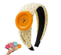 Dopamine Style Oversized Button Headband for Women - Retro Polka Dot & Star Pattern Fabric Hair Band, 3D Large Button Decor, Cute Comfortable Headband for Girls Daily Wear (Orange)