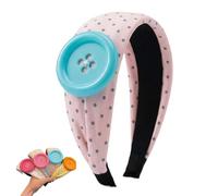 Dopamine Style Oversized Button Headband for Women - Retro Polka Dot & Star Pattern Fabric Hair Band, 3D Large Button Decor, Cute Comfortable Headband for Girls Daily Wear (Blue)