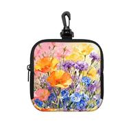 Dopamine Wildflowers Small Waterproof Zipper Pouch-Neoprene Storage Bag for Earbuds, Keychain Clip Case