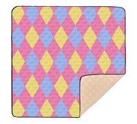 Dopamine Yellow-Purple Rhombus Plaid Soft Thick Baby Playmat for Floor Cozy Breathable Infant Play Mat for Babies Infants Toddlers, 50'' x 50''