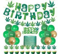 Dope Birthday Decorations Weed Happy Birthday Banner Felt Weed Leaves Themed Cake Topper Cupcake Picks for 420 Birthday Party Supplies