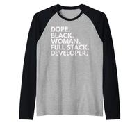 Dope Black Woman Full Stack Developer African American Pride Raglan Baseball Tee