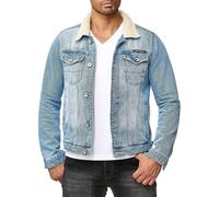 DOPE Redbridge Men Denim Sherpa Trucker Jacket Faux Lamb Fur Blue