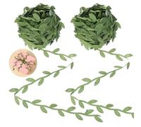 DOPENSPI 131ft Green Leaf Ribbon, Artificial Vines Leaf String Trim Ribbon Green Leaves Jungle Greenery for DIY Craft Party Baby Shower Wedding Wreaths Home Decoration Garland Christmas(40m)