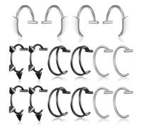 DOPENSPI 16PCS Fake Lip Piercing, 4 Styles Fake Lip Ring Stainless Steel Clip on Vampire Teeth Ring Fakes Snake Bite Non-Piercing Nose Rings Hoop for Women Men Halloween