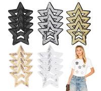 DOPENSPI 20 Pcs Hollow Star Iron on Patches, 5 Colors Sew on Patches Glitter Embroidered Appliques Shiny Iron on Patch Repair Patch for Clothing Repair Jeans Bags Hats DIY Accessory