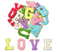 DOPENSPI 26PCS Chenille Letters Patches, Self Adhesive Letter Patches A-Z Embroidered Applique Fabric Applique Initial Patche Alphabet Patche Stick for DIY Shirts Shoes Jeans Backpacks Hats Multicolor