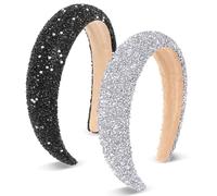 DOPENSPI 2PCS Rhinestone Headbands for Women, Thick Padded Sparkly Headbands for Women Glitter Rhinestone Pearls Hairband Bling Crystal Hair Accessories