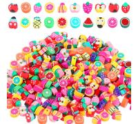 DOPENSPI 300PCS Mixed Fruit Beads for Jewelry Making, Fruit Polymer Clay Beads Spacer Bead Mixed Fruits Charm for Jewelry Making DIY Bracelet Necklace Crafts Accessories
