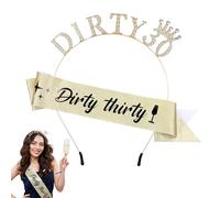 DOPENSPI 30th Birthday Sash and Headband Set, Dirty Thirty Sash 30th Birthday Decorations Gold Birthdays Crown Gifts for Women Party Supplies Happy Birthday30