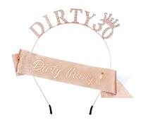 DOPENSPI 30th Birthday Sash and Headband Set, Dirty Thirty Sash 30th Birthday Decorations Gold Birthdays Crown Gifts for Women Party Supplies Happy Birthday30
