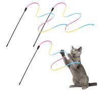 DOPENSPI 3PCS Cat Wand Interactive Toy, 33cm Colorful Rainbow Ribbon String Rainbow Cloth String Cats Toy Cats Cradle Strings for Pet Kitten Cat Indoor Training Interactive Toys