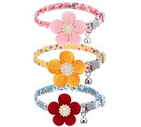 DOPENSPI 3PCS Small Dog Collar with Flower, Girl Dog Collars Adjustable Cute Puppy Collars with Bell Floral DogCollar for Small Dogs for Girl Female Dogs Cats