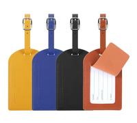 DOPENSPI 4 Pcs Faux Leather Luggage Tags with Privacy Protection Cover, Luggage id Tags Labels Identifiers Travel Tag with Adjustable Stainless Steel Buckle for Suitcases Bags Travel Accessories