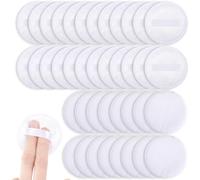 DOPENSPI 40PCS Individually Wrapped Cotton Powder Puffs, White Round Foundation Puffs with Ribbon Handle Makeup Pads Portable Face Powder Sponge for Facial Body Travel