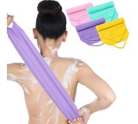 DOPENSPI 4PCS Exfoliating Back Scrubber with Handles, Nylon Double-Sided Exfoliator Extended Length Stretchable Body Exfoliating Washcloth Pull Strap Back Washer for Women Men(B)
