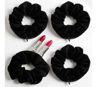 DOPENSPI 4PCS Velvet Scrunchies, Black Scrunchies Pocket Scrunchie Soft Black Velvet Scrunchie with Zip Pockets Ponytail Holders Hairs Accessories for Women