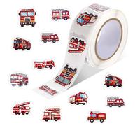 DOPENSPI 500PCS Fire Truck Stickers, Self Adhesive Waterproof Fire Car Engine Vehicles Sticker Firefighter Stickers Firetruck Sticker Roll Firefighting Party Favors for DIY Craft Reward Incentives