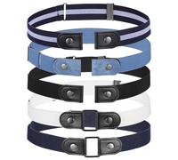 DOPENSPI 5PCS No Buckle Stretch Belts for Women, Buckle-Free Elastic Belts with 2PCS Square Ring Invisible Elastic Belt Buckleless Waist Belt Fashion Waist Tightener for Women Men Jeans Pants Dress