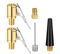 DOPENSPI 5PCS Tire Air Chuck with Clip Adapter Set, Brass Locking Tire Inflator Nozzle Adapter Connect Ball Pump Needle Kit Air Pump Nozzle Adapter Kit No Leakage Tire Chucks for Air Compressor Pump C