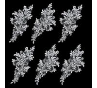 DOPENSPI 6 Pcs White Lace Appliques Embellishments, Sequin Floral Embroidery Sew on Patches Vintage Solid Polyester Embroidery Patches for Wedding Dress DIY Craft Clothing Decoration