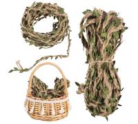 DOPENSPI 66 Feet Natural Jute Twine Ribbon with Artificial Vine Green Leaves, Burlap Leaf Ribbon Hemprope Jungle Vines Twine for Crafts Jungle Safari Party Baby Shower Wedding Home Decor Decoration
