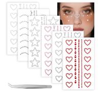 DOPENSPI 6Sheet Face Gems, Self Adhesive 3D Star Heart Moon Shape Face Gems Stickers with Tweezer Facial Jewels Body Gem for Faces Eye Makeup Body DIY Craft