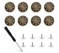 DOPENSPI 8 Pcs Jean Button Pins,17mm Replacement Buttons No-Sew Adjustable Metal Button Pins with Screwdriver for Jeans Pants Clothing Repair