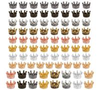 DOPENSPI 80PCS Crown Charms, Mixed 3D King Crown Loose Spacer Bead Mini Crowns for Crafts Large Hole Alloy Crowns Pendant for Jewelry Making DIY Craft