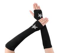 DOPENSPI Black Arm Warmers Women Goth Arm Sleeve Goth, Knitted Star Fingerless Arms Warmers Warm Gloves with Thumb Hole for Party Gloves Music Festival Mittens