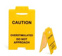 DOPENSPI Caution Overstimulated Desk Sign, Mini Caution Sign for Desk Cautions Overstimulated Do Not Approach Signs Funny Office Warning Signs Decor for Coworkers Teammates Employees Boss