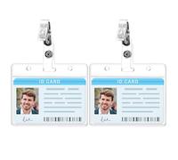 DOPENSPI Clear ID Badge Holder with Metal Badge Clips, 2 Pack Soft Plastic Card Holders Waterproof Badges Card Sleeves Transparent Double Sided BadgeHolders for Nurses School Office (Horizontal)
