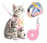 DOPENSPI Flower Cat Harness and Leash Set for Walking Escape Proof, 10.2-11.8in Neck Adjustable Kitten Harness and Leash Set Breathable Soft Mesh with Reflective Strap for Kitten Bunny Cat Puppy