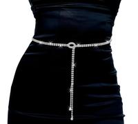 DOPENSPI Rhinestone Belts for Women, Crystal Chain Belt Sparkly Silver Belt Crystal Waist Chains Glitter Chain Belts ThinBelt for Women Dress Wedding Party