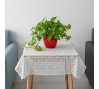 DOPENSPI Square Lace Tablecloth, 90 X 90CM Square White Lace Tablecloth Vintage Crochet Tablecloths Coffee Table Cover for Wedding Party Home Kitchen Living Room