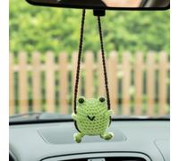 DOPENSPI Swing Frog Car Accessories, Cute Crochet Frog Car Mirror Hanging Accessories Handmade Rearview Mirrior Decor Aesthetic Cars Decorations Hanging Ornament for Women Rearview Mirror Home Office