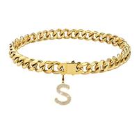 Dopetie Gold Chain Dog Collar Personalized Letter Dog Necklace with Bling Zircons Metal Cuban Link for Medium and Large Dogs Pets Heavy Duty Chew Proof 22IN Letter S