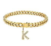 Dopetie Gold Chain Dog Collar Personalized Letter Dog Necklace with Bling Zircons Metal Cuban Link for Medium and Large Dogs Pets Heavy Duty Chew Proof Letter K 18IN