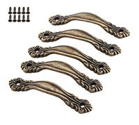 Dophee 5PCS Vintage Cabinet Handles, Antique Brass Pull Handle Drawer Handles with Screws for Wardrobe Cupboard Closet Dresser Furniture Boxes, 65 x 11mm