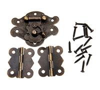 Dophee Antique Embossing Hasp Latch Lock with 2PCS Small Hinges and Screws for Decorative Wooden Jewelry Box Furniture Cabinet Cupboard