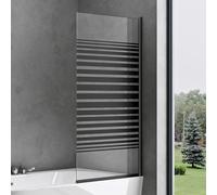 doporro Cortona201MS Designer Shower Screen for Bathtub 80 x 140 cm Black Shower Enclosure ESG Safety Glass in Frosted Glass Stripes Including Nano Coating Folding Bath Screen